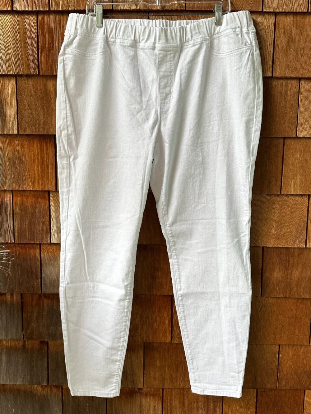 EUC Eileen Fisher White Denim Elastic Waist Pull On Jeans in Women's X-Large